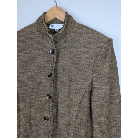 Vintage St John Santana Knit Sweater Jacket Green/Brown 14 - Picture 2 of 10